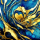Spectacular blue-gold solid liquid waves abstract. Digital 3D illustration.