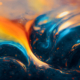Spectacular scene of blue, orange ink move around. Digital art 3D illustration.